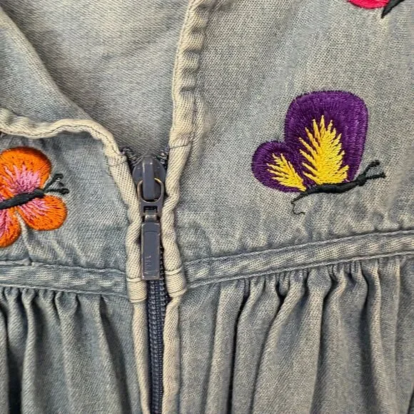 Bechamel Denim Zip Up Butterfly Embroidered Dress Size Medium Petite - Picture 4 of 9